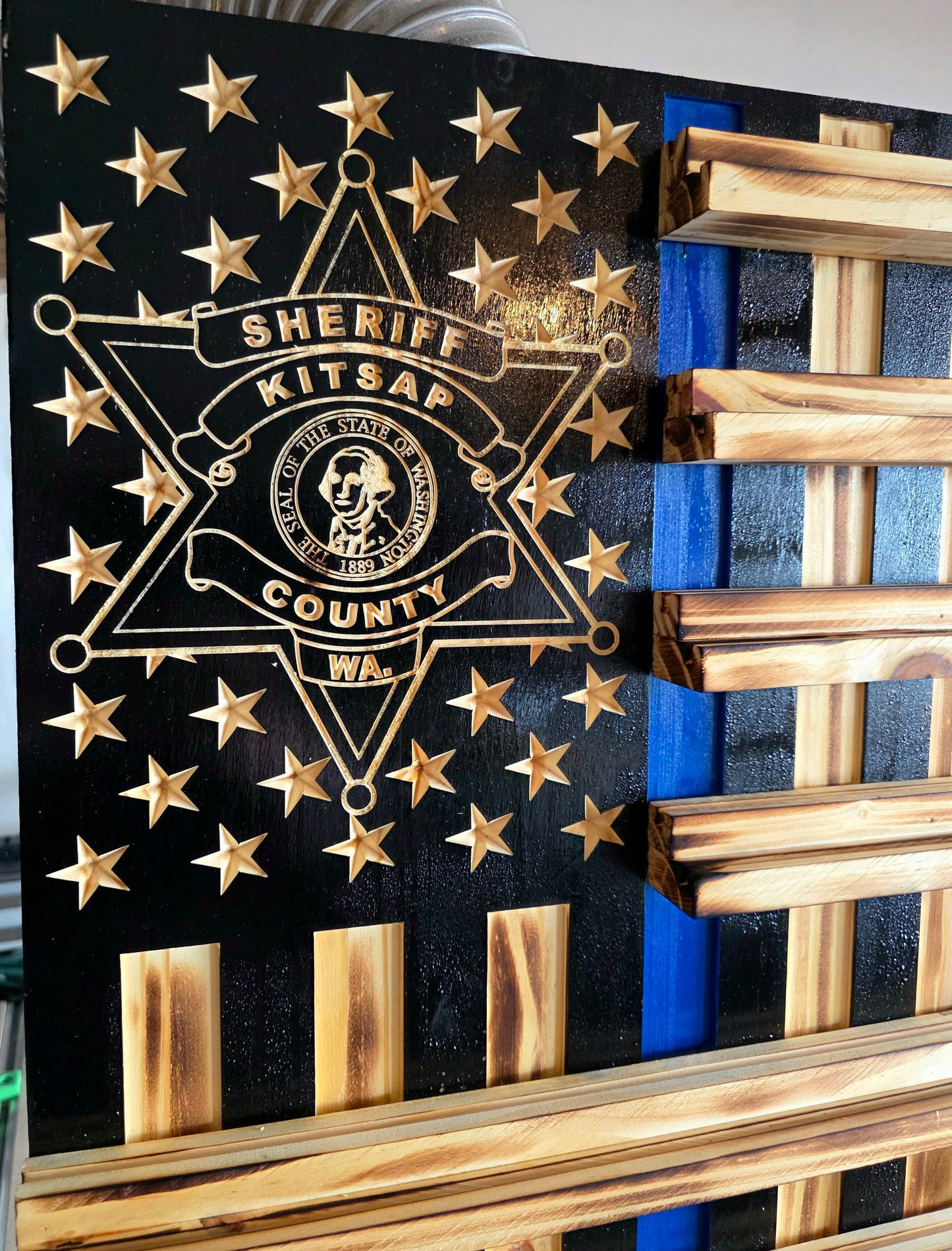 Rustic Wooden Double Challenge Coin Display Rack - First Responder Retirement Gift for Man Cave