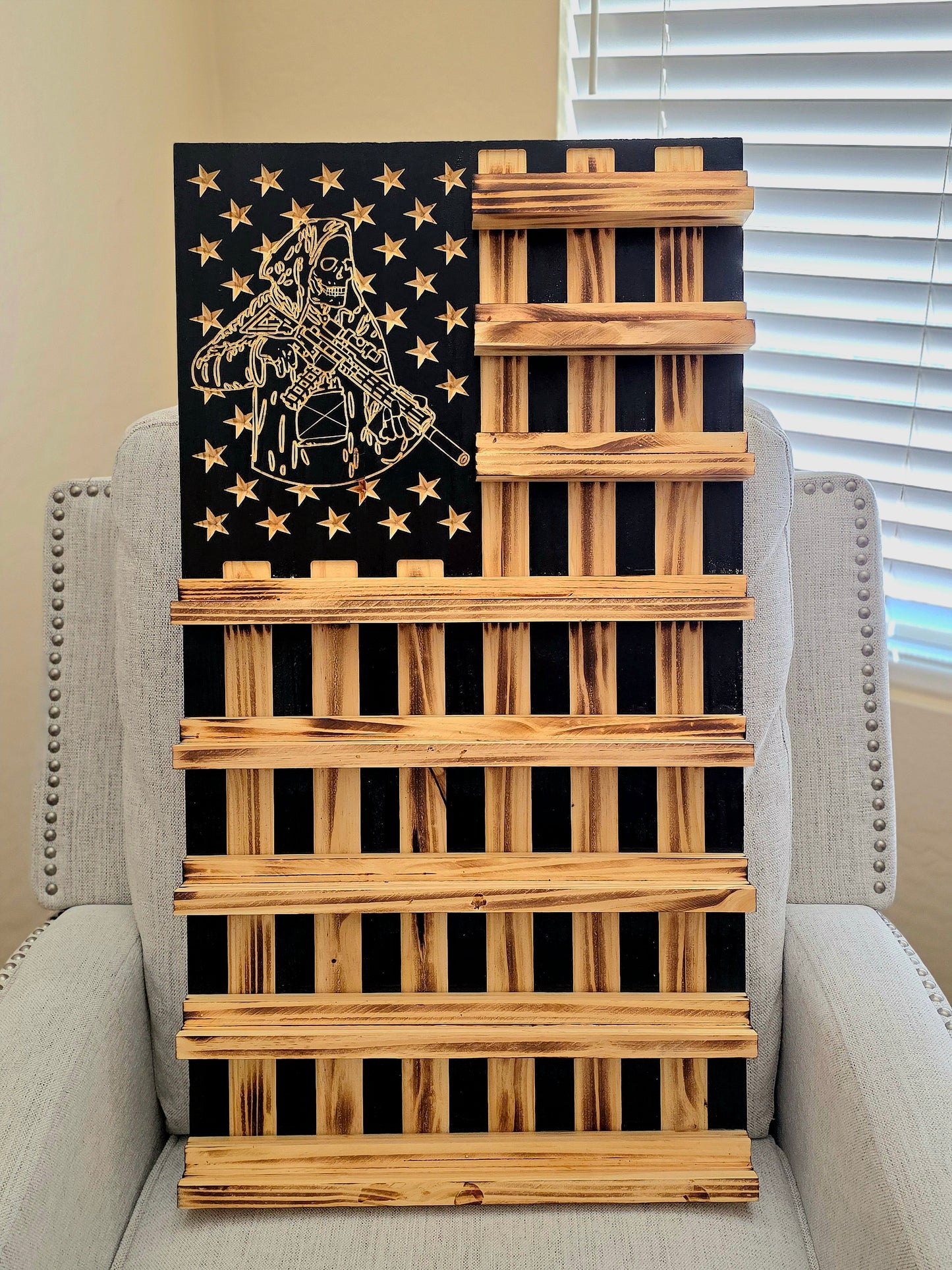 Rustic Wooden Double Challenge Coin Display Rack - First Responder Retirement Gift for Man Cave