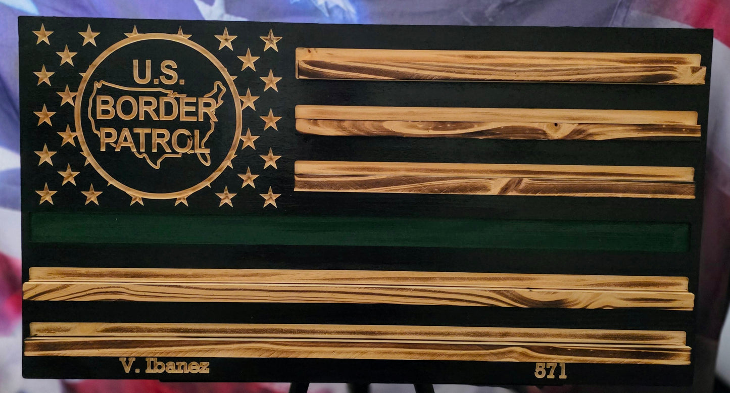 Handcrafted Wooden American Flag Wall Art with Challenge Coin Holder - Patriotic Veteran Gift