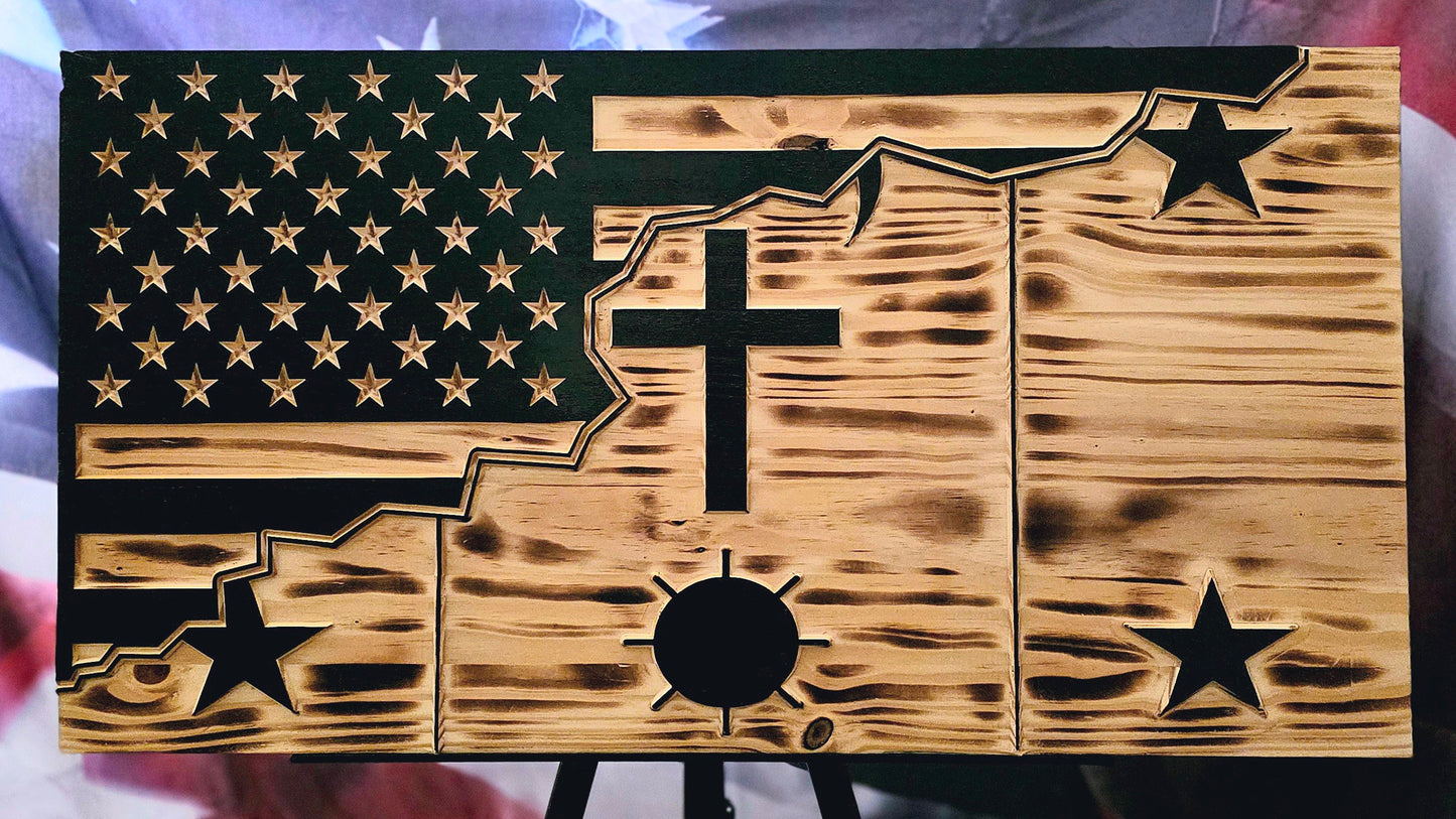 Rustic Thin Blue Line American Flag Wall Art - Police Officer Retirement Gift - Law Enforcement Decor
