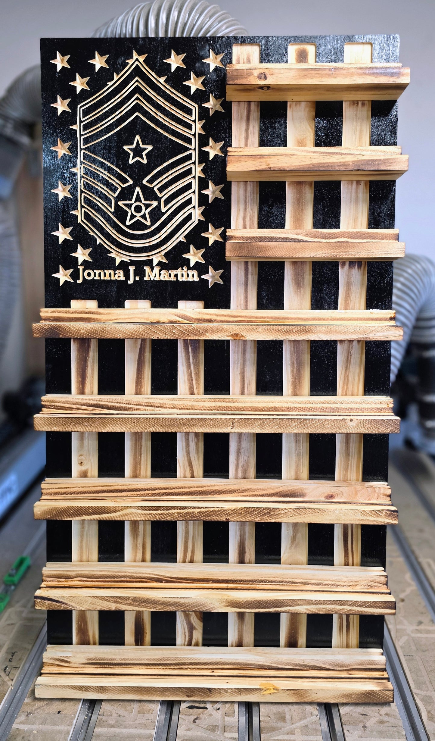 Rustic Wooden Double Challenge Coin Display Rack - First Responder Retirement Gift for Man Cave