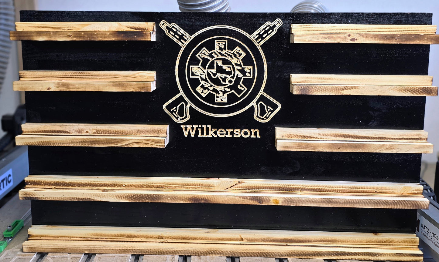 Extra Large Rustic Wooden Double Challenge Coin Display Rack: First Responder Retirement Gift for Man Cave