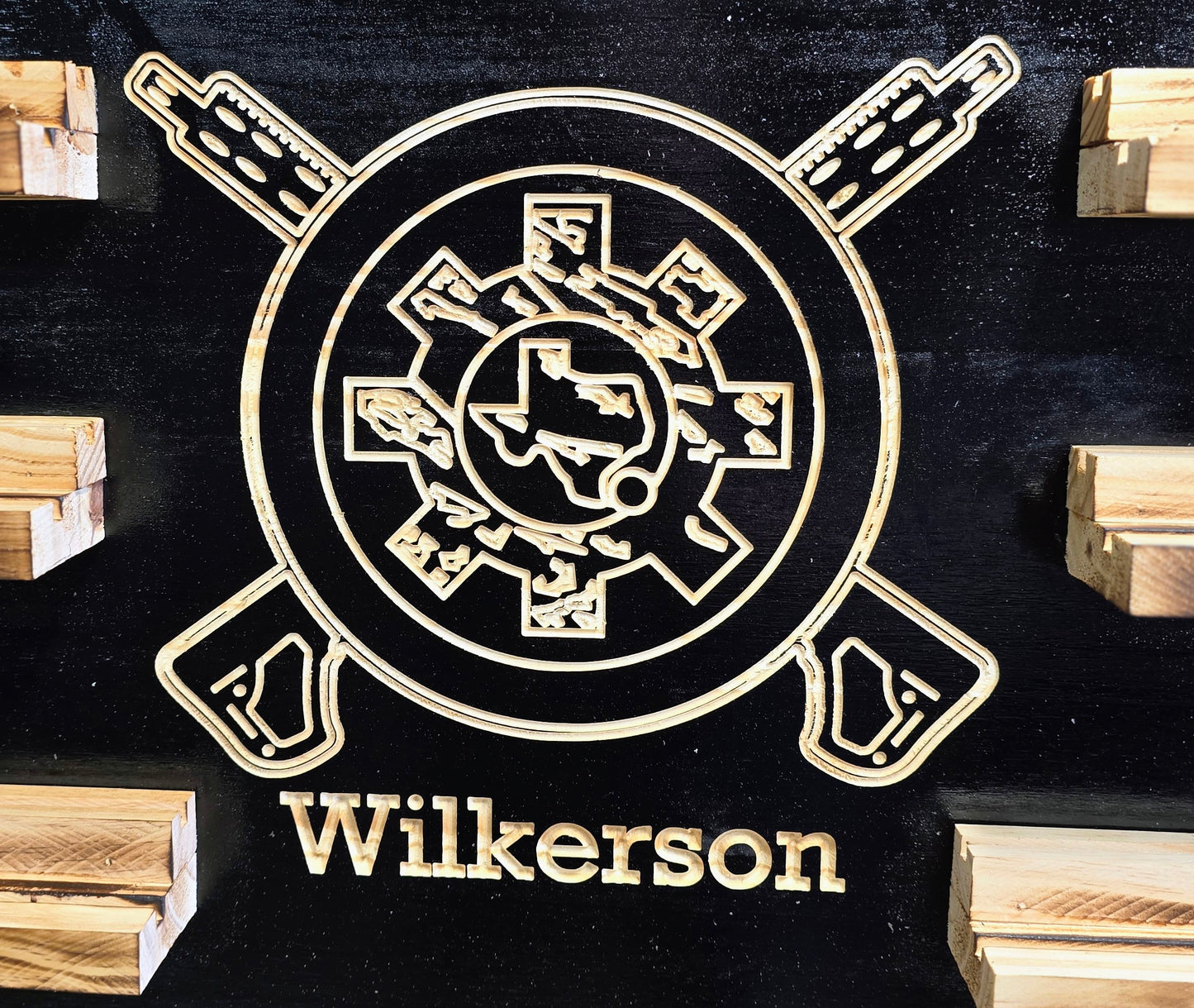 Extra Large Rustic Wooden Double Challenge Coin Display Rack: First Responder Retirement Gift for Man Cave
