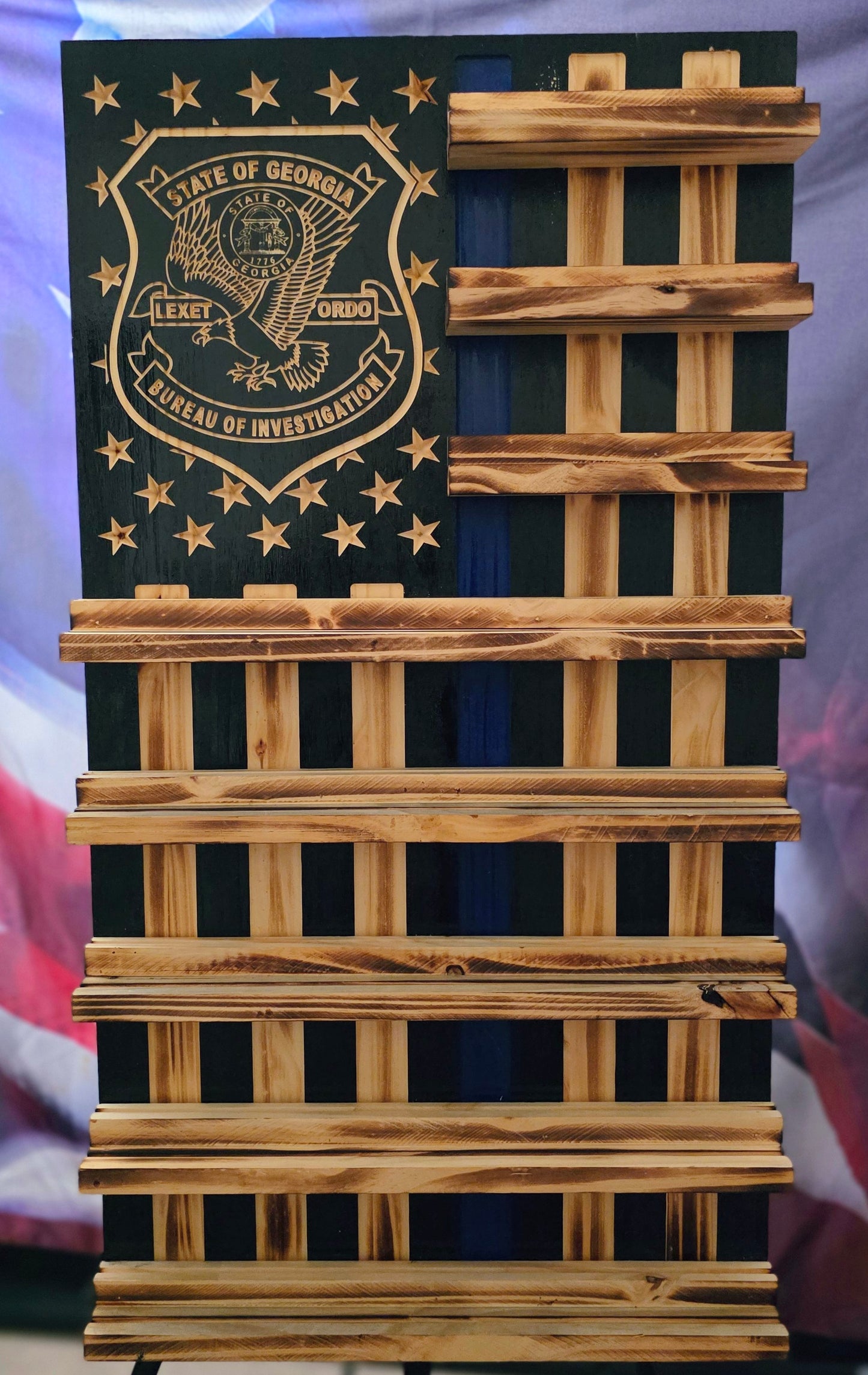 Rustic Wooden Double Challenge Coin Display Rack - First Responder Retirement Gift for Man Cave