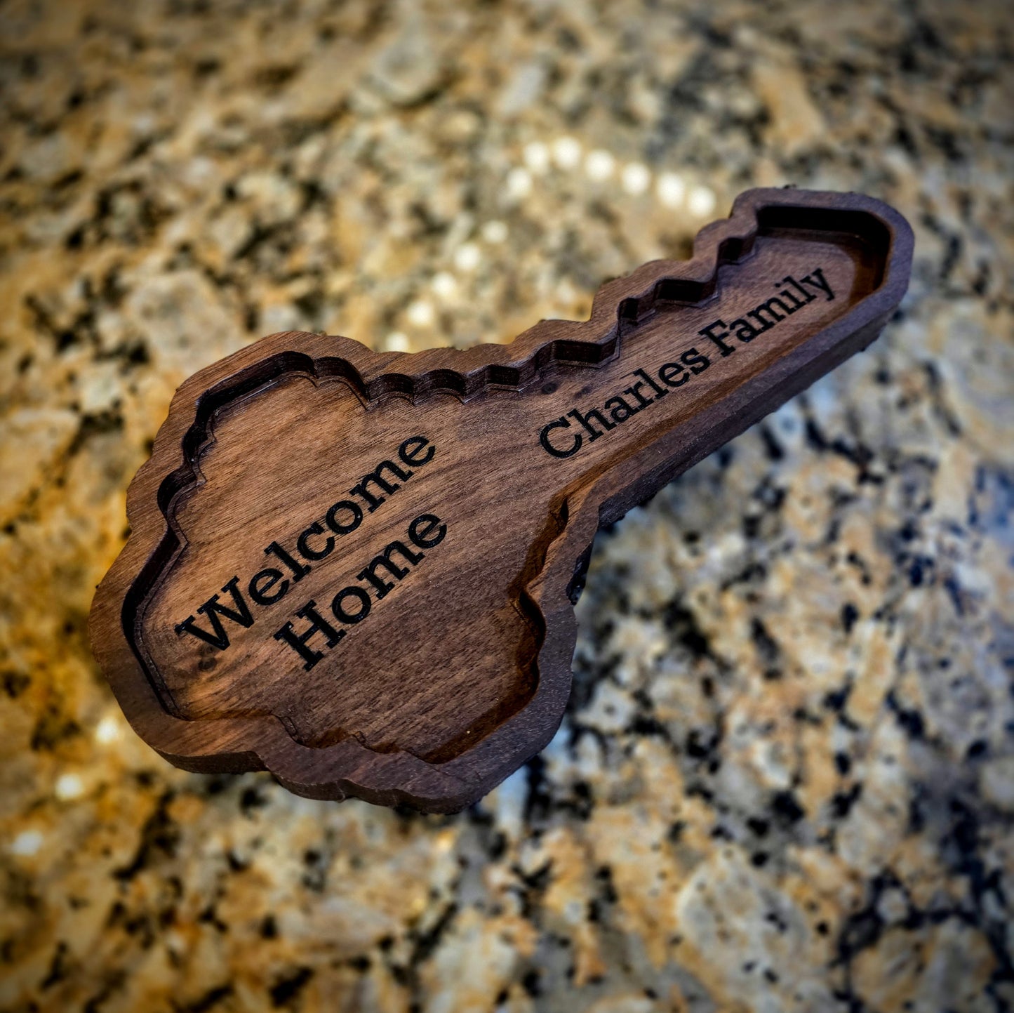 Personalized Wooden Key Tray: Engraved Catchall for Housewarming, Realtor Closing Gift in Walnut, Oak, Cherry