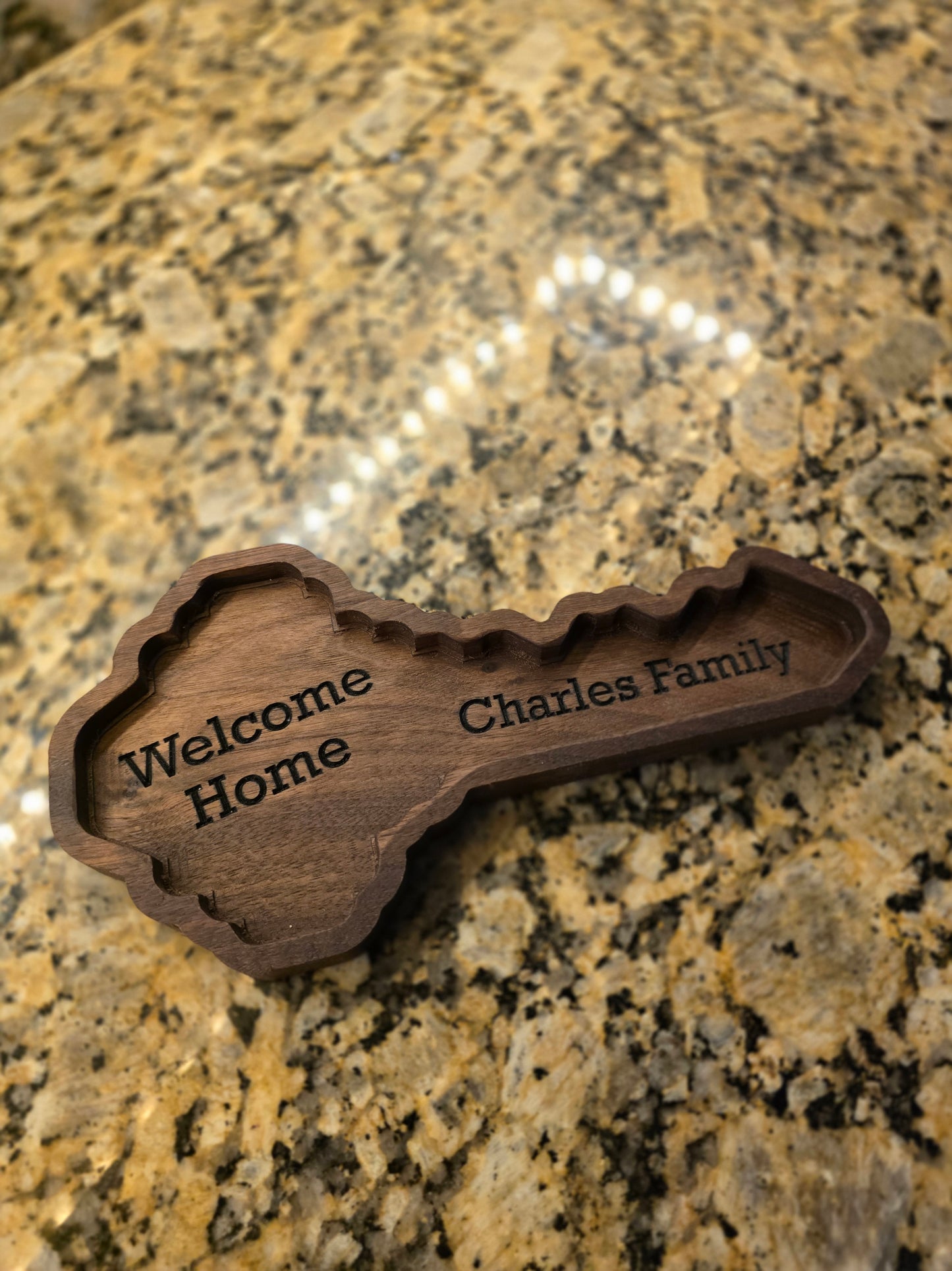 Personalized Wooden Key Tray: Engraved Catchall for Housewarming, Realtor Closing Gift in Walnut, Oak, Cherry