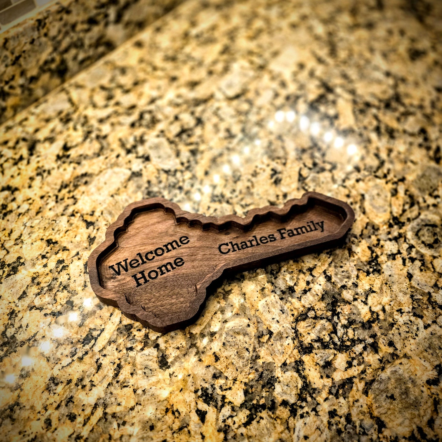 Personalized Wooden Key Tray: Engraved Catchall for Housewarming, Realtor Closing Gift in Walnut, Oak, Cherry