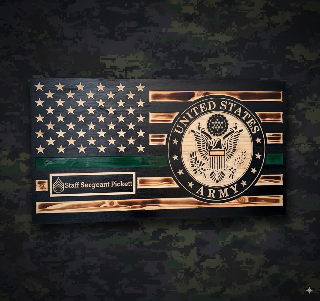Rustic Thin Blue Line American Flag Wall Art - Police Officer Retirement Gift - Law Enforcement Decor