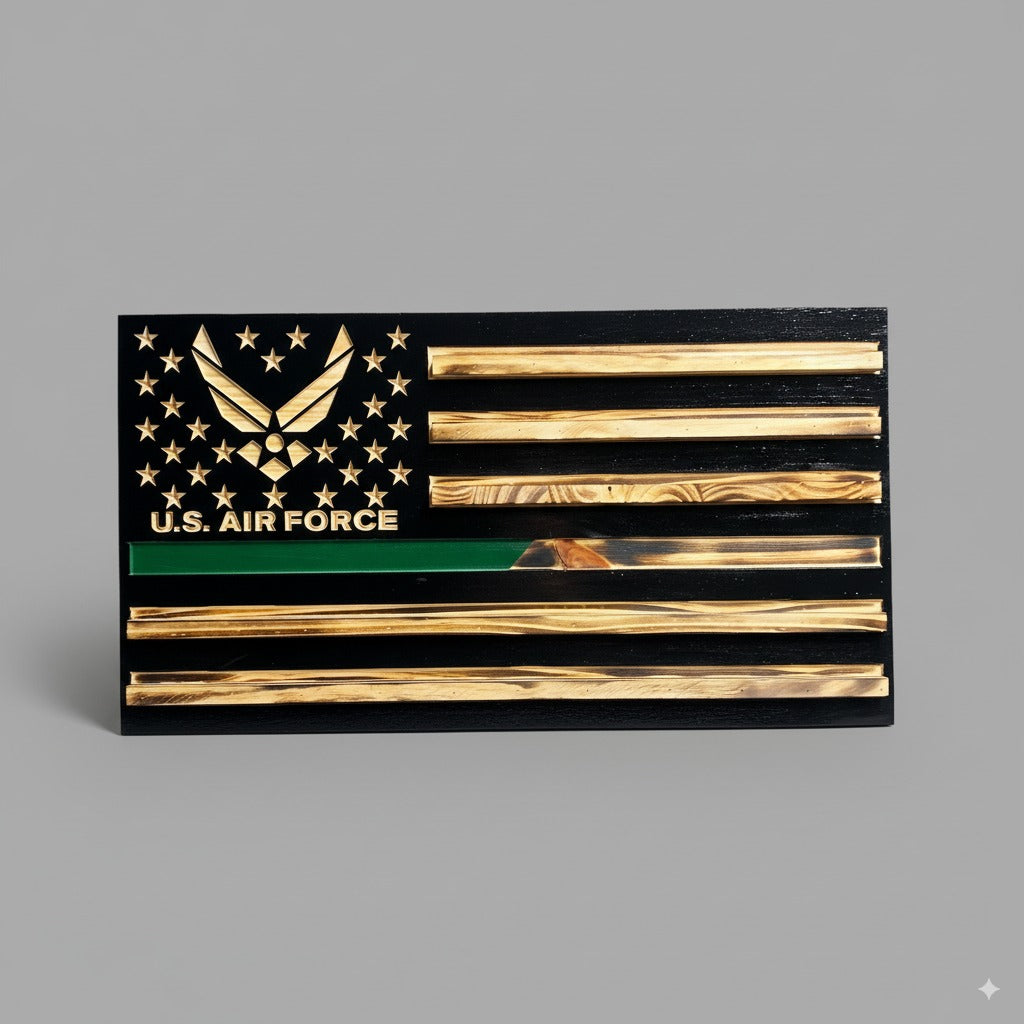 Handcrafted Wooden American Flag Wall Art with Challenge Coin Holder - Patriotic Veteran Gift