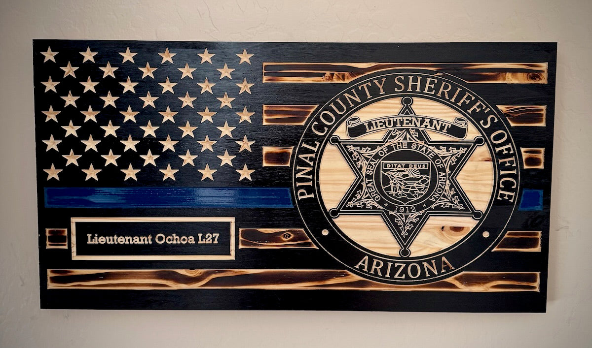 Large Custom Blue Line Wooden Flag