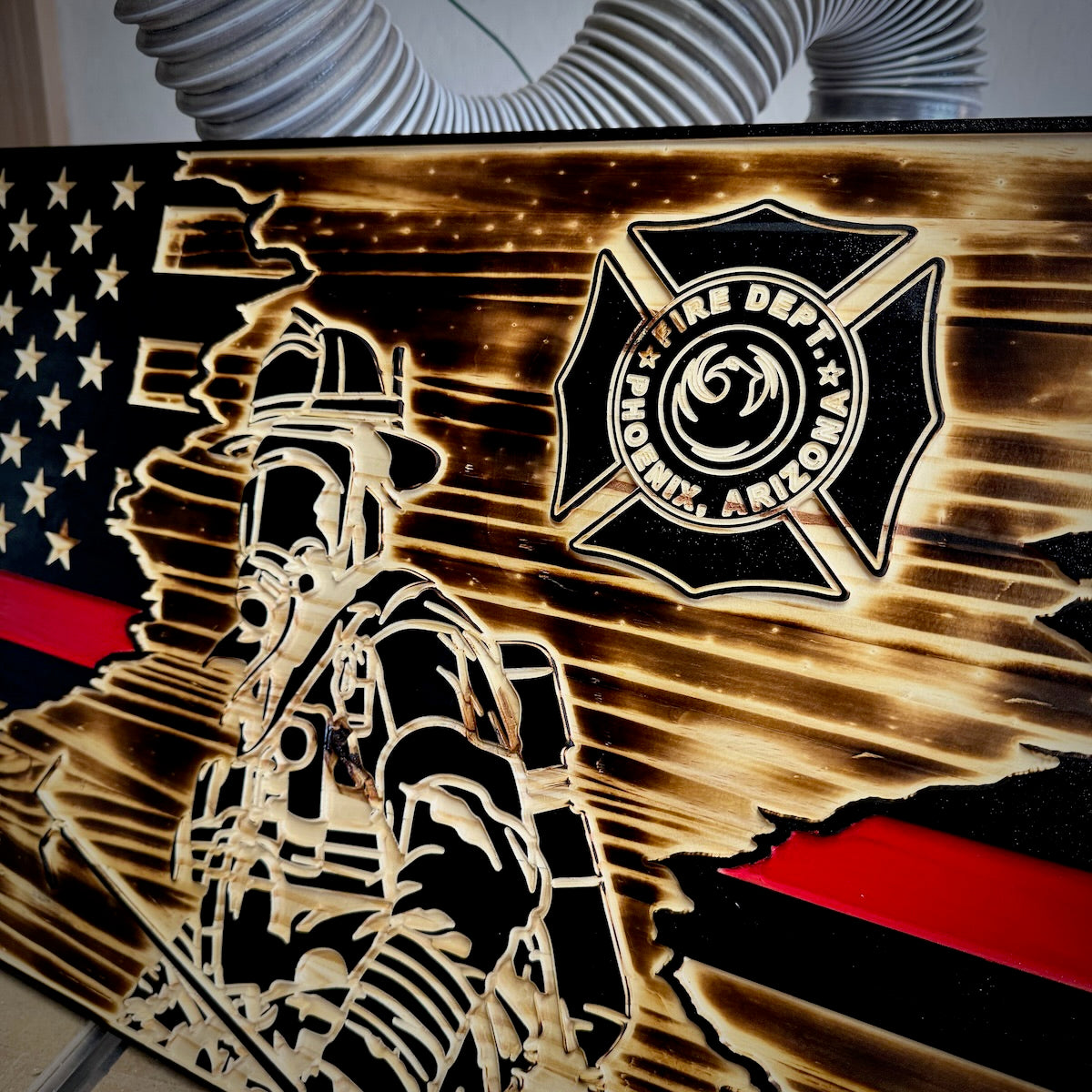 Small Custom Red Line Wooden Flag