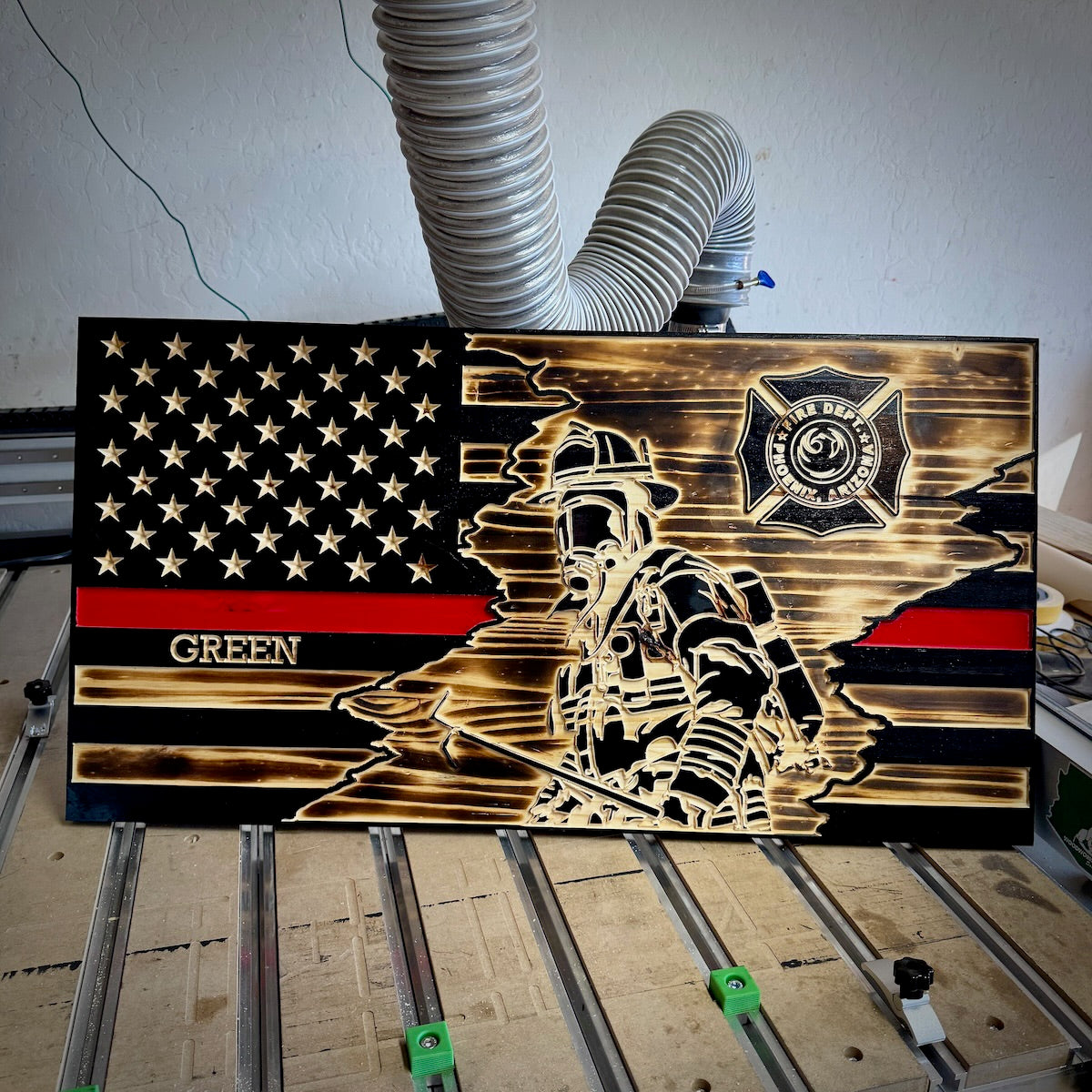 Small Custom Red Line Wooden Flag