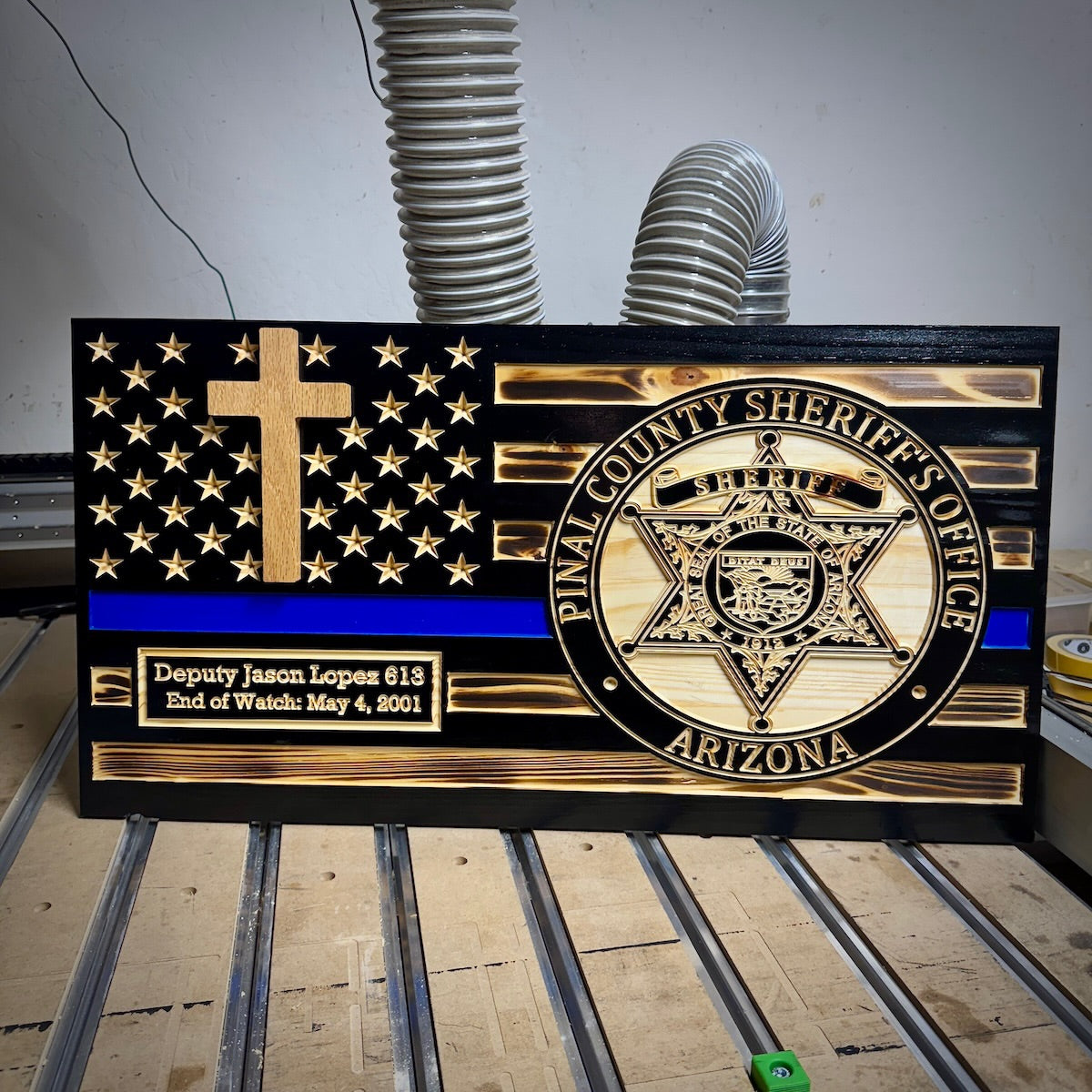 Large Custom Blue Line Wooden Flag