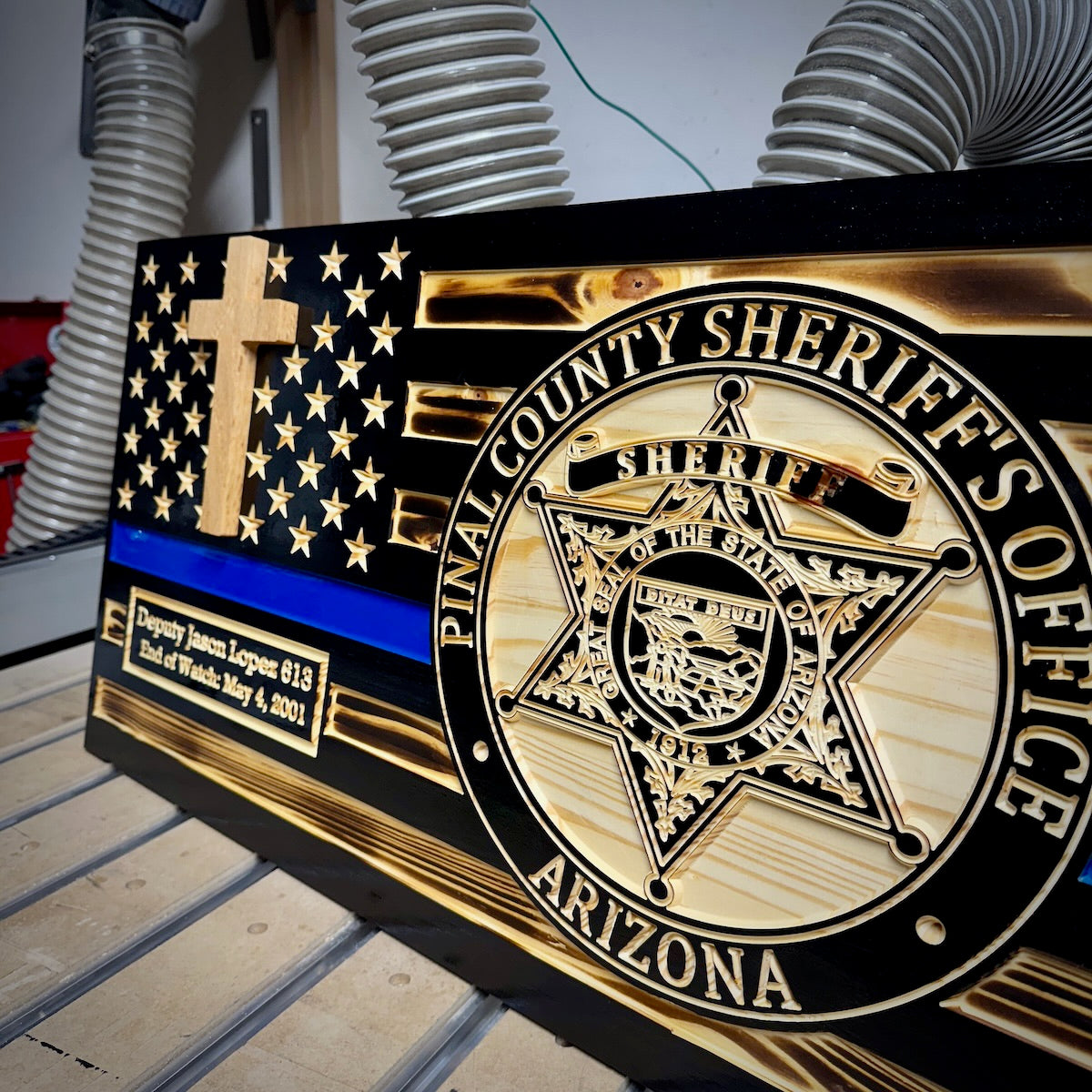 Large Custom Blue Line Wooden Flag