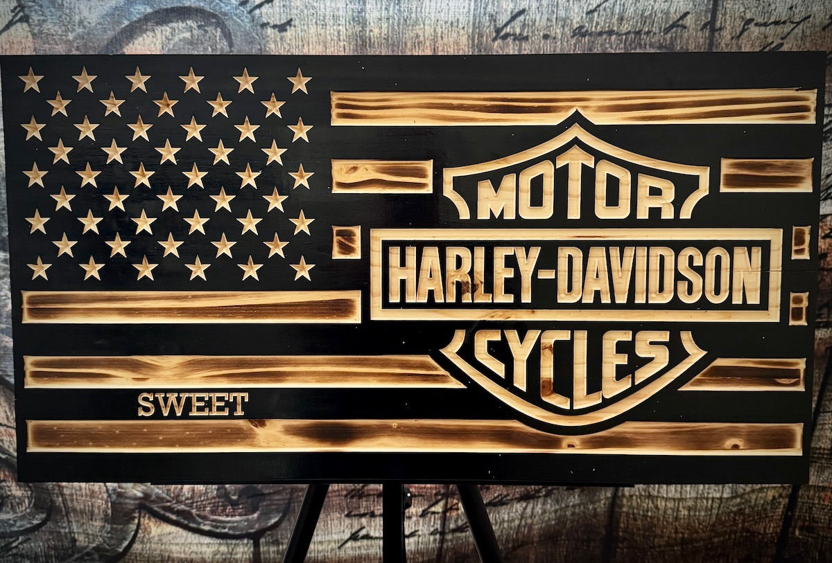 Small Harley Davidson Wooden Flag