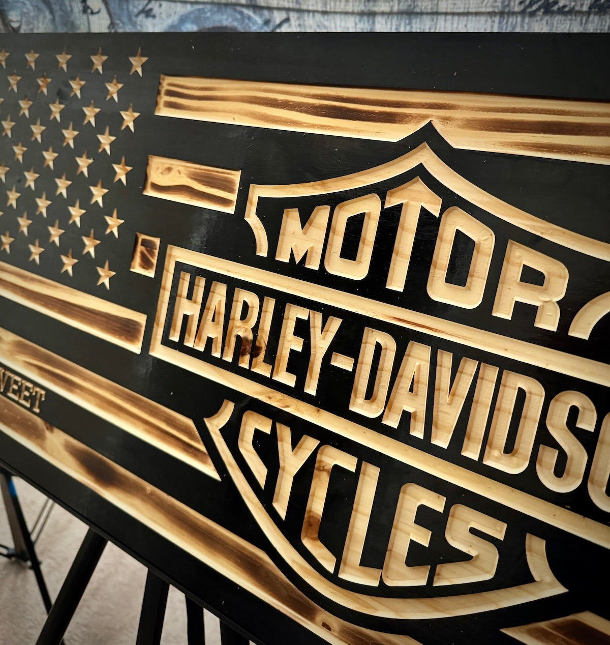 Small Harley Davidson Wooden Flag