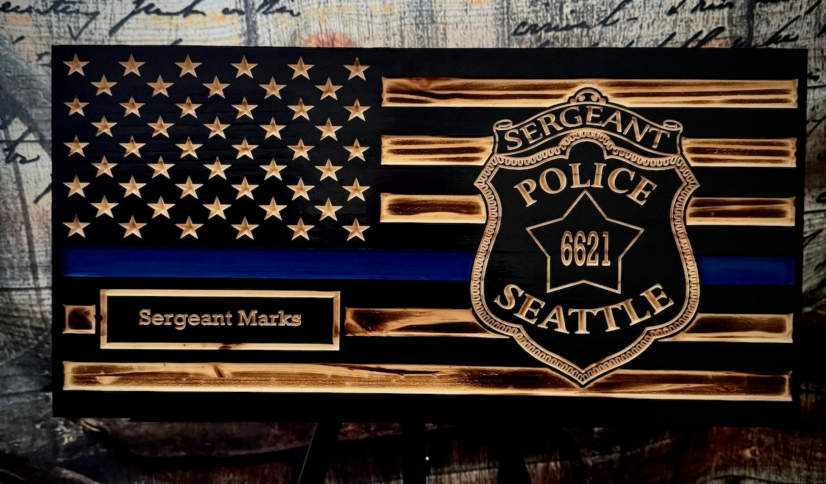 Small Blue Line Wooden Flag