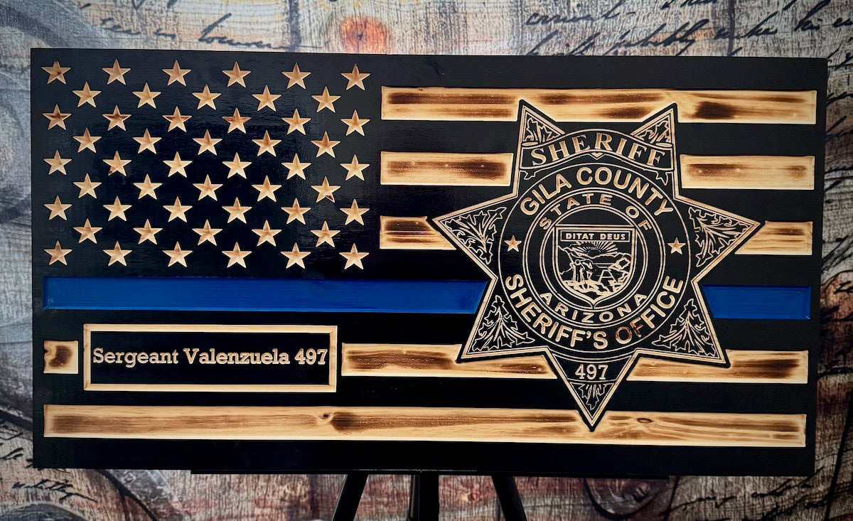 Small Blue Line Wooden Flag