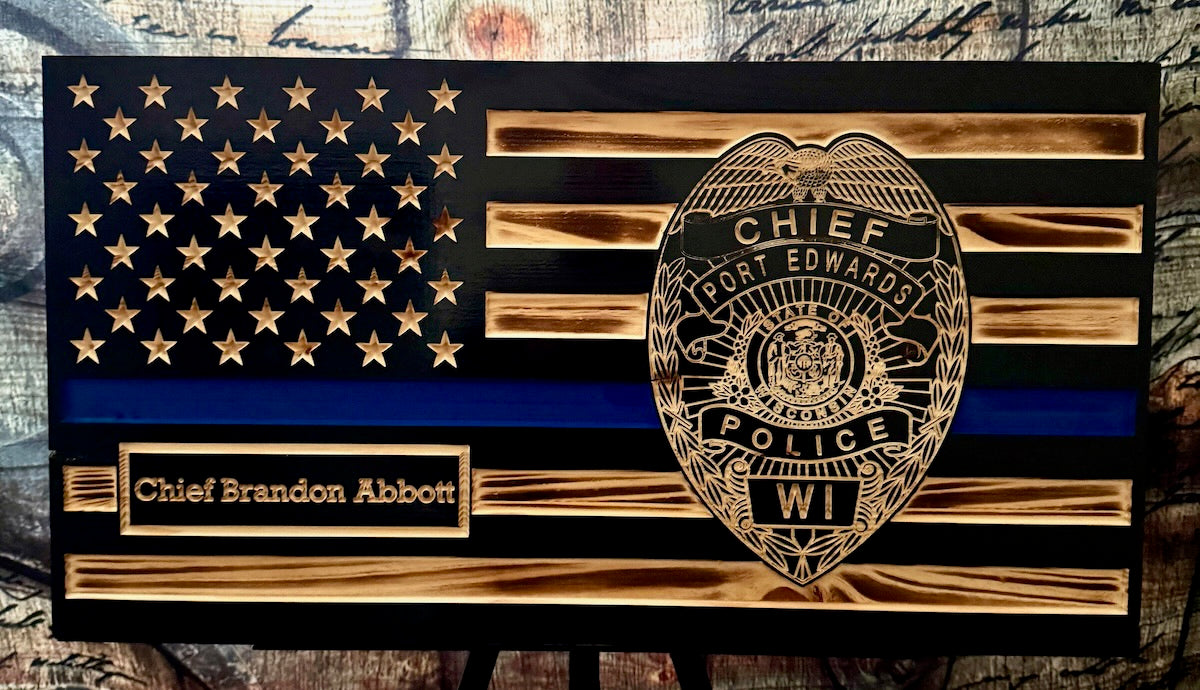 Small Blue Line Wooden Flag
