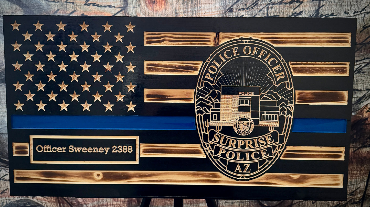 Small Blue Line Wooden Flag