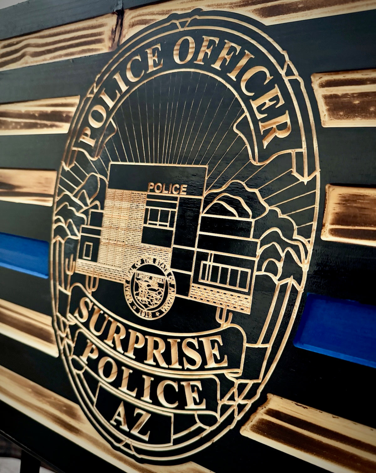 Large Custom Blue Line Wooden Flag