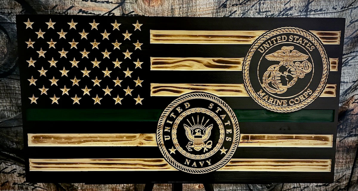 Large United States Armed Forces Wooden Fags