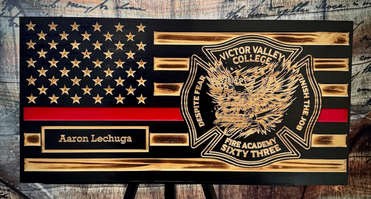 Small Custom Red Line Wooden Flag