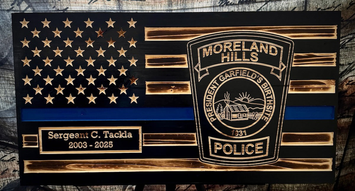 Small Blue Line Wooden Flag