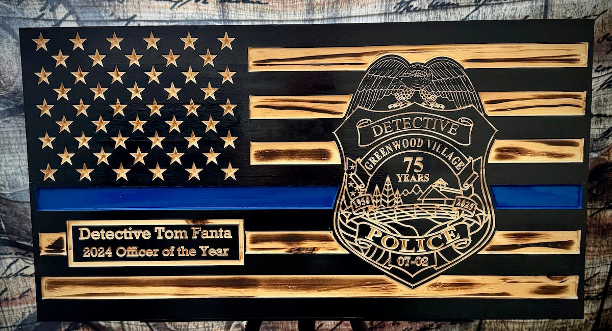 Small Blue Line Wooden Flag