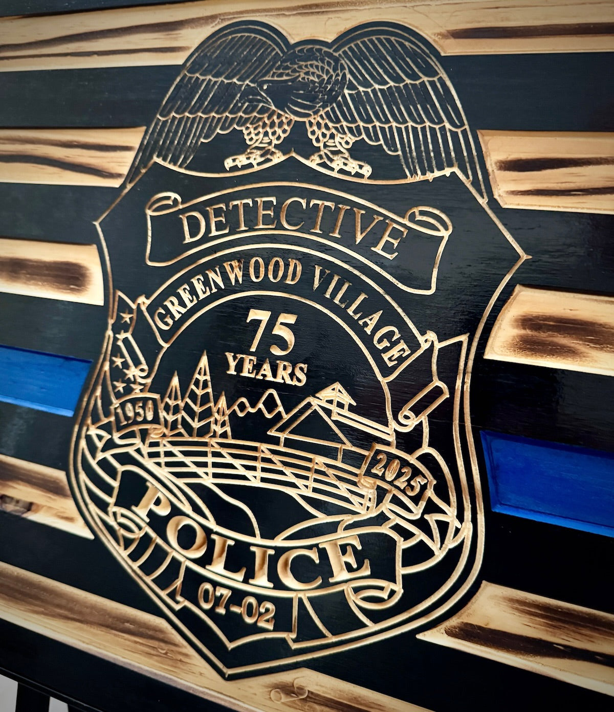 Large Custom Blue Line Wooden Flag