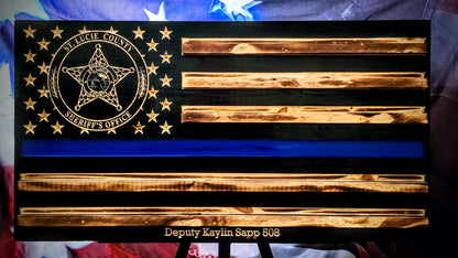 Handcrafted Wooden American Flag Wall Art with Challenge Coin Holder - Patriotic Veteran Gift