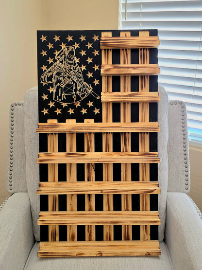 Rustic Wooden Double Challenge Coin Display Rack - First Responder Retirement Gift for Man Cave