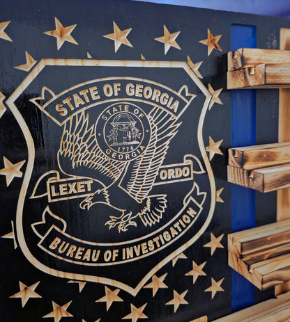Handcrafted Wooden American Flag Wall Art with Challenge Coin Holder - Patriotic Veteran Gift