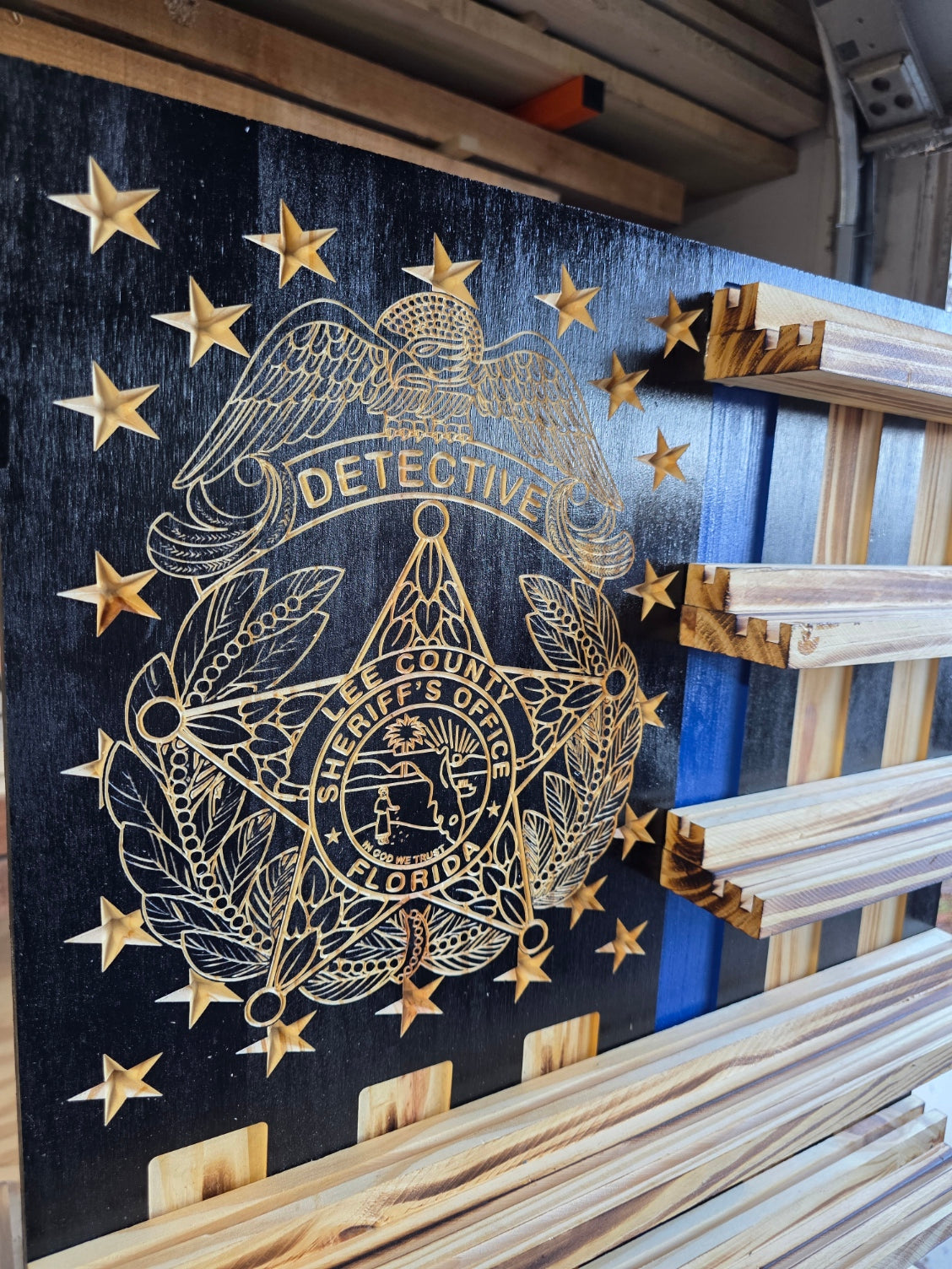 Rustic Wooden Triple Challenge Coin Display Rack - First Responder Retirement Gift for Man Cave Decor
