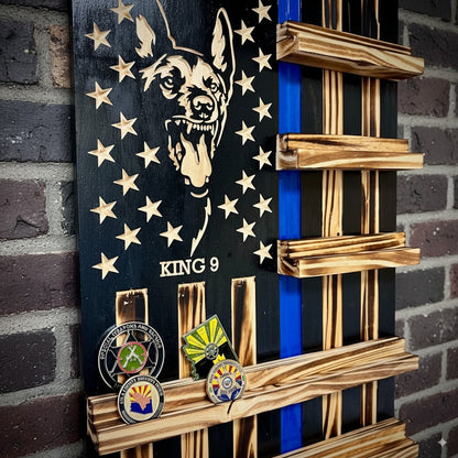Rustic Wooden Double Challenge Coin Display Rack - First Responder Retirement Gift for Man Cave