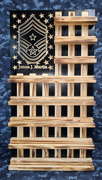 Rustic Wooden Double Challenge Coin Display Rack - First Responder Retirement Gift for Man Cave