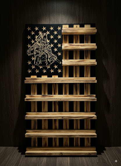 Rustic Wooden Double Challenge Coin Display Rack - First Responder Retirement Gift for Man Cave