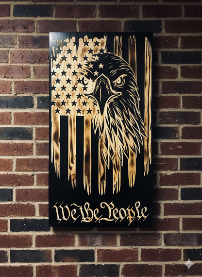 Handcrafted Patriotic American Flag & Eagle Wall Art - Rustic Wood Decor for Home, Office, or Veteran Gift