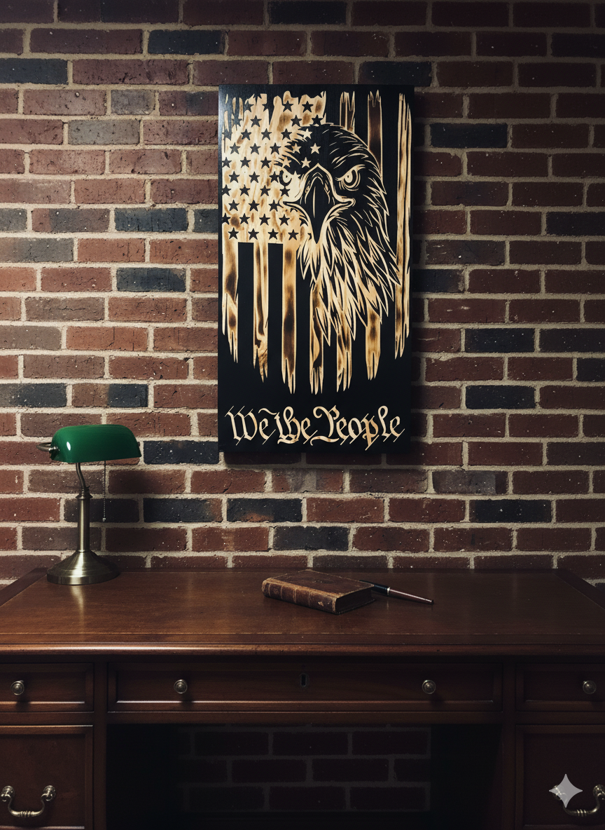 Handcrafted Patriotic American Flag & Eagle Wall Art - Rustic Wood Decor for Home, Office, or Veteran Gift