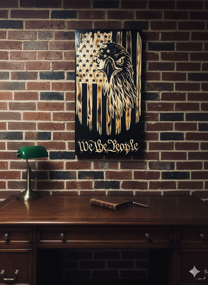Handcrafted Patriotic American Flag & Eagle Wall Art - Rustic Wood Decor for Home, Office, or Veteran Gift