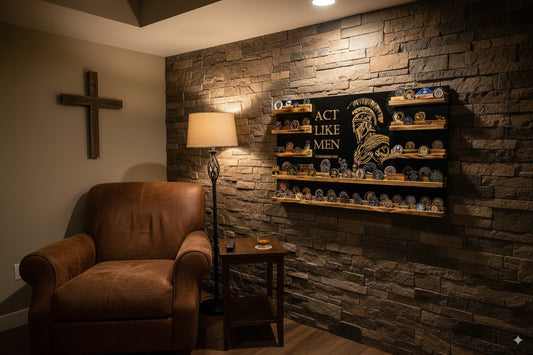 Extra Large Rustic Wooden Double Challenge Coin Display Rack: First Responder Retirement Gift for Man Cave