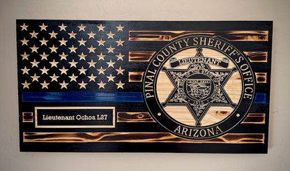 Large Custom Blue Line Wooden Flag