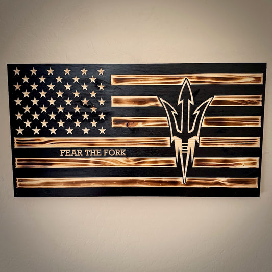Custom Football Wooden Flag – Arizona State “Fear the Fork” Edition