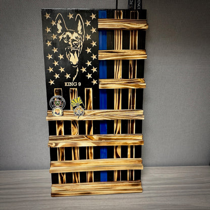 Rustic Wooden Double Challenge Coin Display Rack - First Responder Retirement Gift for Man Cave