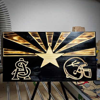 Custom Football Wooden Flag – Arizona State “Fear the Fork” Edition