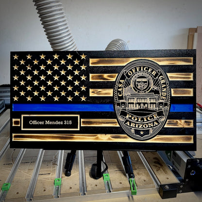Large Custom Blue Line Wooden Flag
