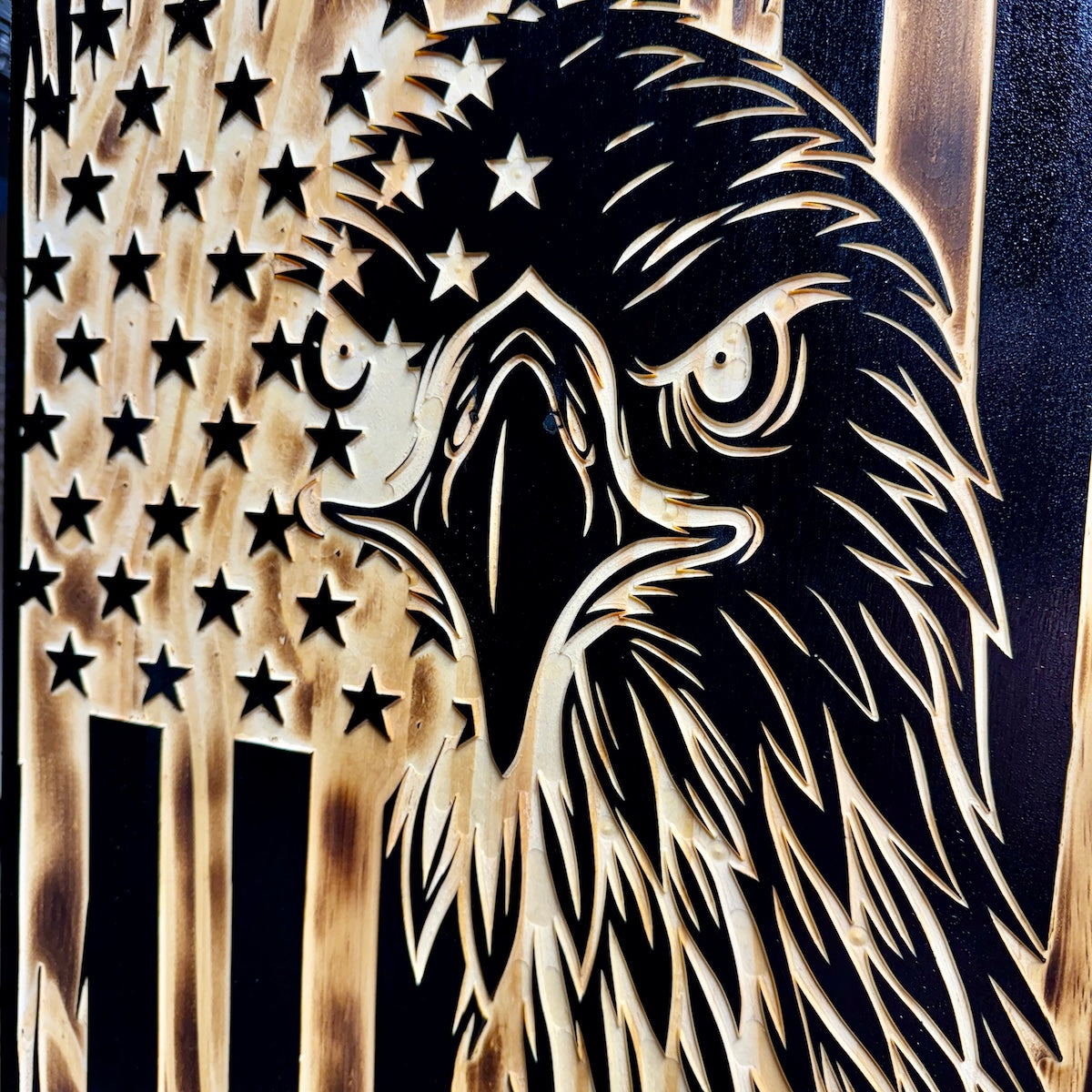 Handcrafted Patriotic American Flag & Eagle Wall Art - Rustic Wood Decor for Home, Office, or Veteran Gift