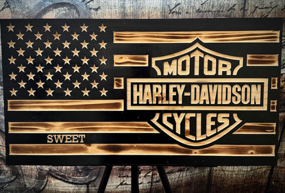 Small Harley Davidson Wooden Flag