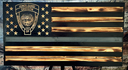 Handcrafted Wooden American Flag Wall Art with Challenge Coin Holder - Patriotic Veteran Gift