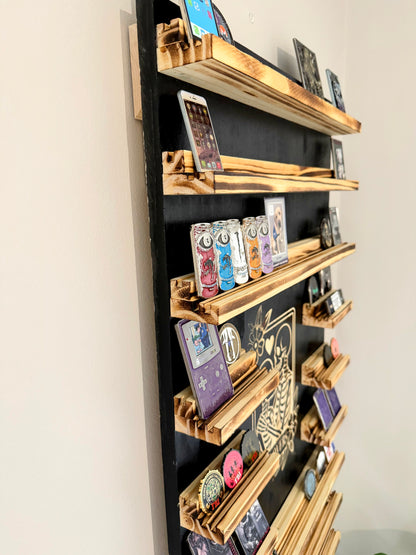 Rustic Wooden Triple Challenge Coin Display Rack - First Responder Retirement Gift for Man Cave Decor